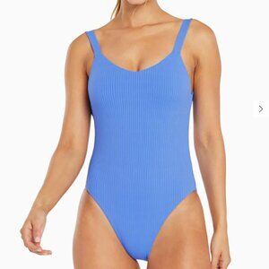 Vitamin A Swim Blue Leah Rib Low Back High Leg Bodysuit Cheeky Swimsuit 6 Small